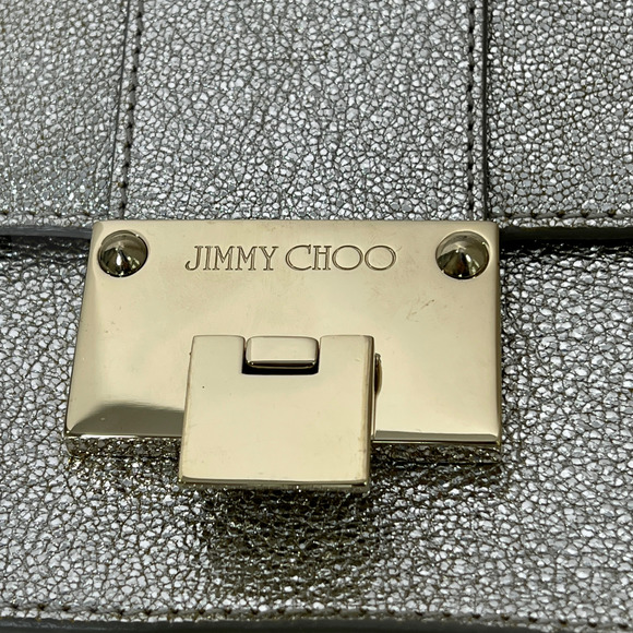 Jimmy Choo Rebel Mini Glitter Silver Leather Cross Body Bag Gold Snap $1,005 - Picture 7 of 11